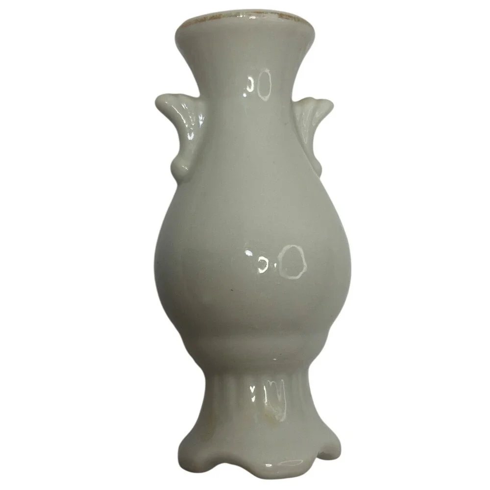 Occupied Japan Miniature Porcelain Bud Vase Rose Floral Double Handle Vintage